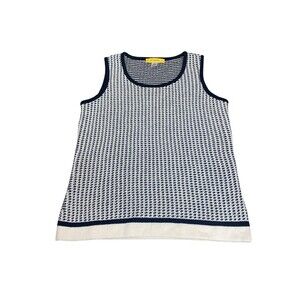 ST. JOHN Wool Rayon Blend Waffle Knit Tank-Top Black White Houndstooth Sz S